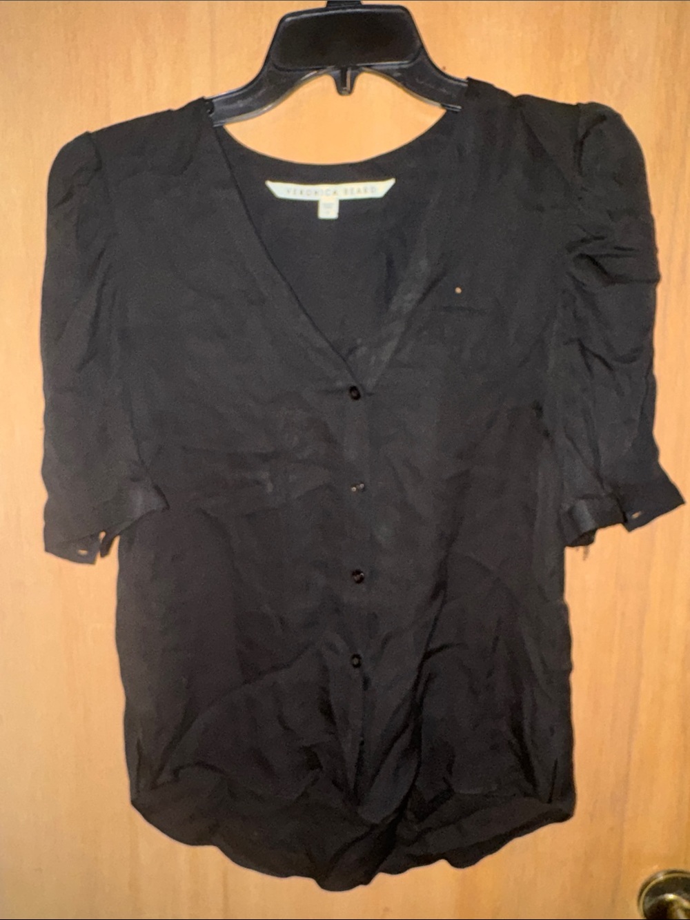 Veronica Beard % Silk V-Neck Button-Front Puff Sleeve Blouse Size 0